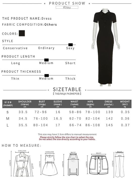 Classy Kliou Lady Dress. Button Side Slit Body, with Turn - down Collar Short Sleeve - Shaping - WAREHOUSE SHOP
