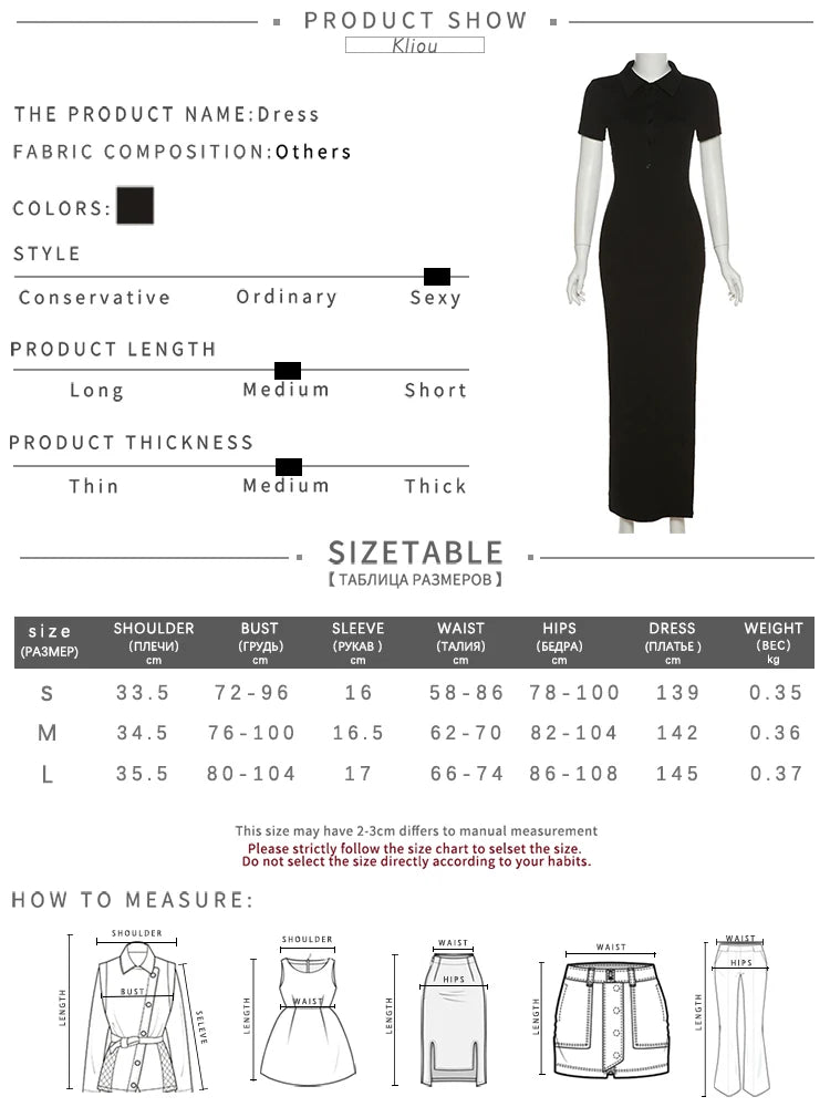 Classy Kliou Lady Dress. Button Side Slit Body, with Turn - down Collar Short Sleeve - Shaping - WAREHOUSE SHOP
