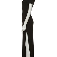 Classy Kliou Lady Dress. Button Side Slit Body, with Turn - down Collar Short Sleeve - Shaping - WAREHOUSE SHOP
