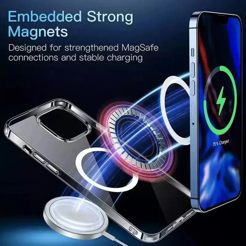 Clear Phone Case For iPhone 11 12 13 14 15 Pro Max For Magsafe Magnetic Wireless Charging Magsafe Case 7 8 XR XsMax Cover Case - WAREHOUSE SHOP