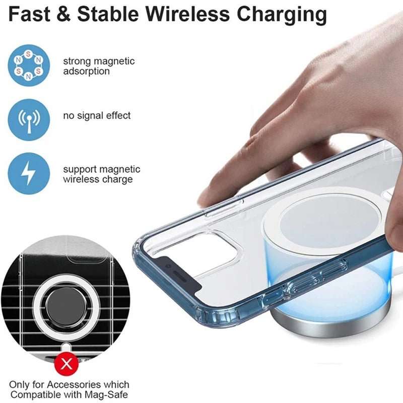 Clear Phone Case For iPhone 11 12 13 14 15 Pro Max For Magsafe Magnetic Wireless Charging Magsafe Case 7 8 XR XsMax Cover Case - WAREHOUSE SHOP