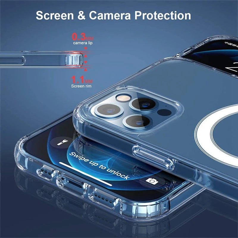 Clear Phone Case For iPhone 11 12 13 14 15 Pro Max For Magsafe Magnetic Wireless Charging Magsafe Case 7 8 XR XsMax Cover Case - WAREHOUSE SHOP