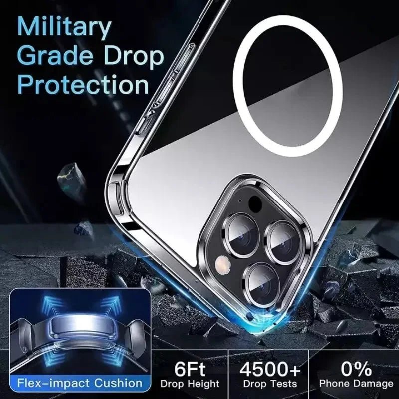 Clear Phone Case For iPhone 11 12 13 14 15 Pro Max For Magsafe Magnetic Wireless Charging Magsafe Case 7 8 XR XsMax Cover Case - WAREHOUSE SHOP