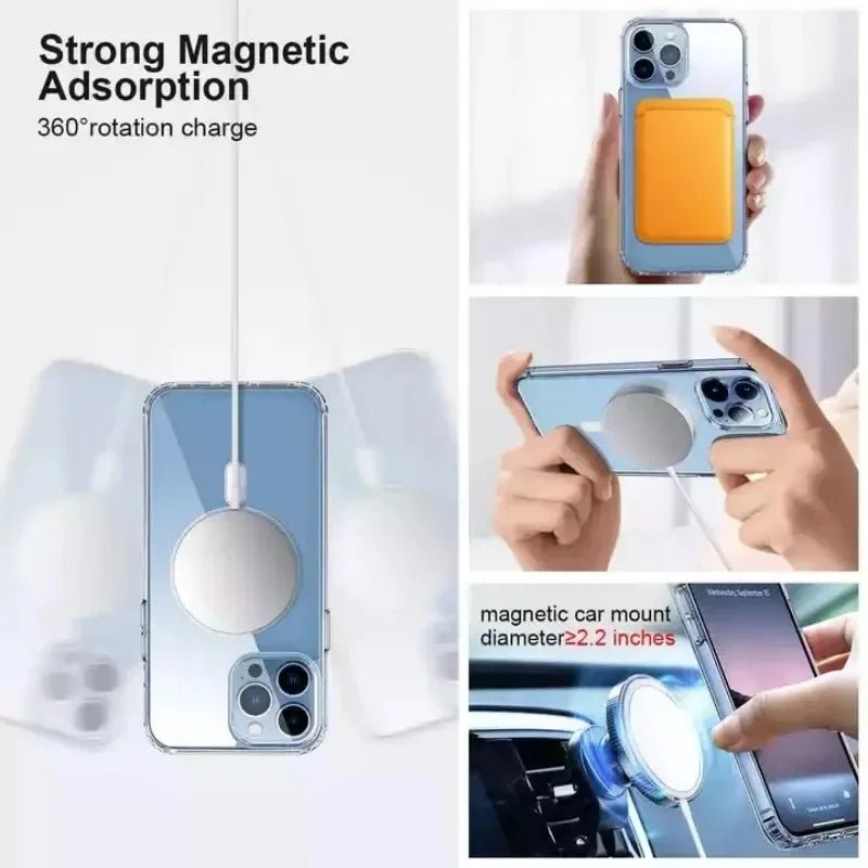 Clear Phone Case For iPhone 11 12 13 14 15 Pro Max For Magsafe Magnetic Wireless Charging Magsafe Case 7 8 XR XsMax Cover Case - WAREHOUSE SHOP