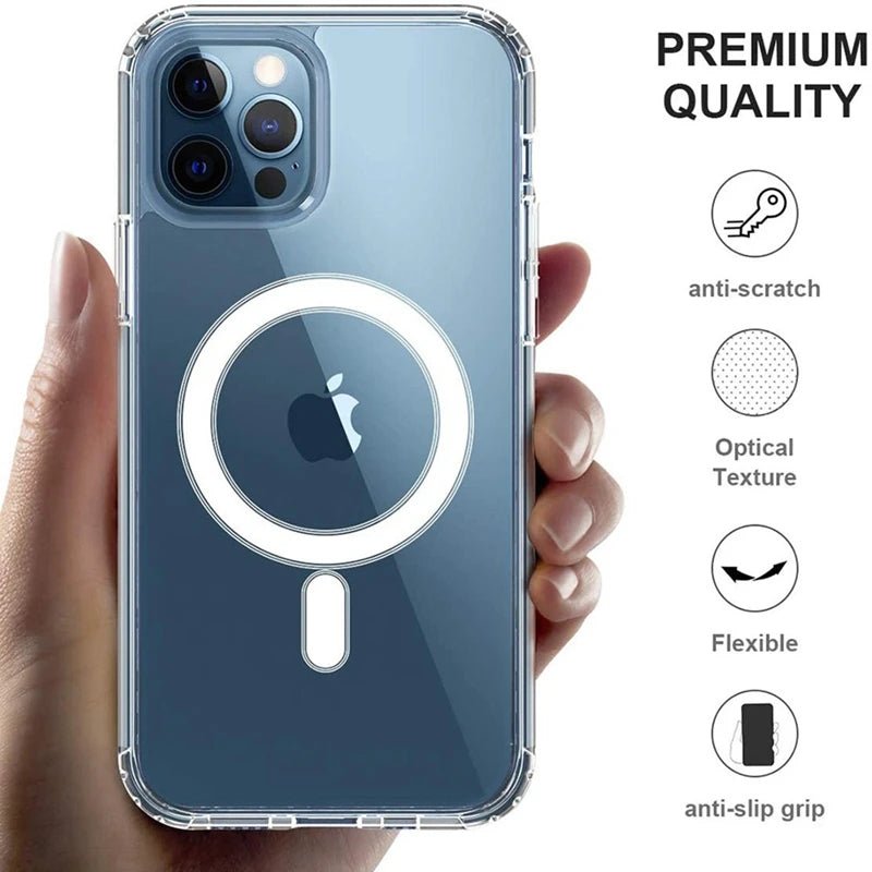 Clear Phone Case For iPhone 11 12 13 14 15 Pro Max For Magsafe Magnetic Wireless Charging Magsafe Case 7 8 XR XsMax Cover Case - WAREHOUSE SHOP
