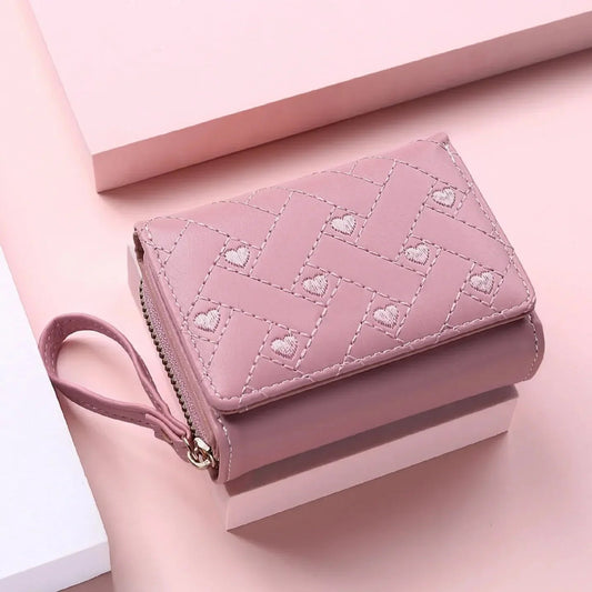 Compact women’s wallet featuring embroidered details, secure zipper buckle, spacious card storage, and a chic minimalist style. - WAREHOUSE SHOP