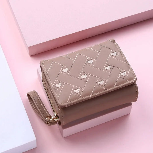 Compact women’s wallet featuring embroidered details, secure zipper buckle, spacious card storage, and a chic minimalist style. - WAREHOUSE SHOP