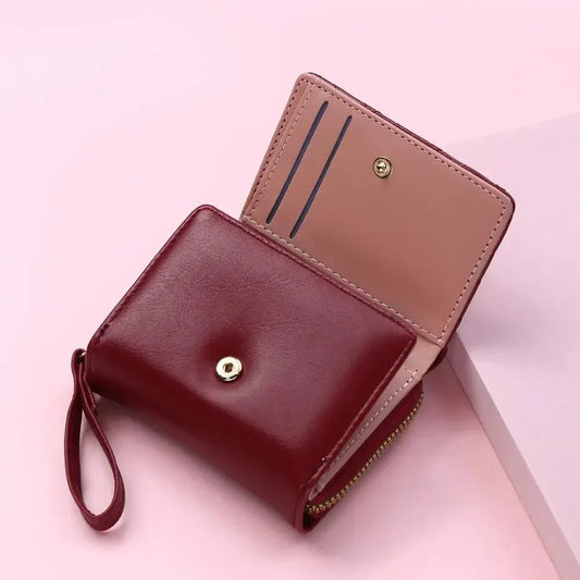 Compact women’s wallet featuring embroidered details, secure zipper buckle, spacious card storage, and a chic minimalist style. - WAREHOUSE SHOP