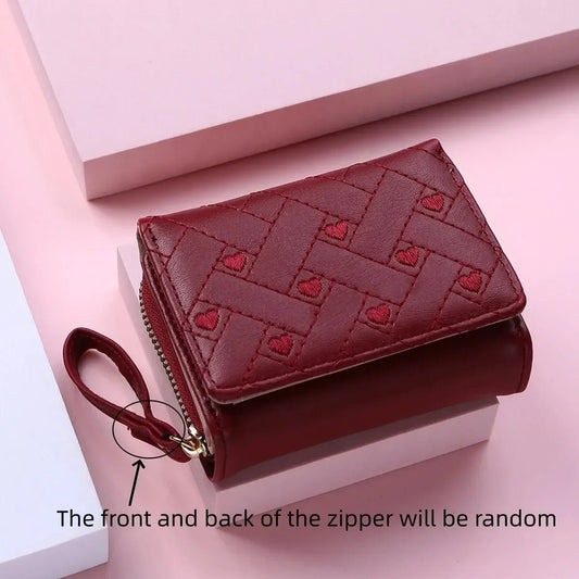 Compact women’s wallet featuring embroidered details, secure zipper buckle, spacious card storage, and a chic minimalist style. - WAREHOUSE SHOP