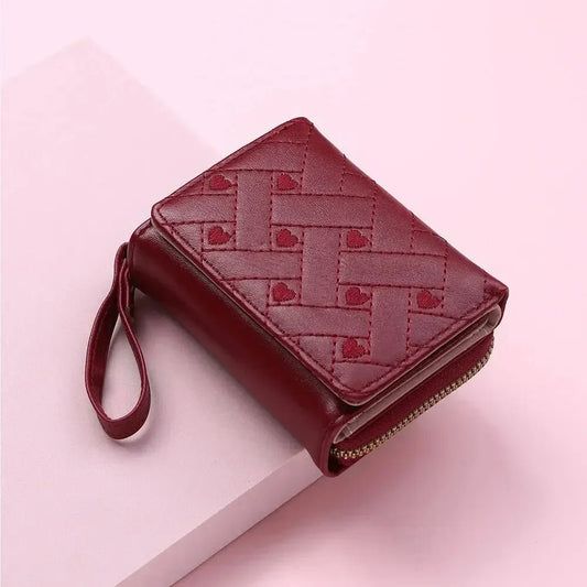 Compact women’s wallet featuring embroidered details, secure zipper buckle, spacious card storage, and a chic minimalist style. - WAREHOUSE SHOP