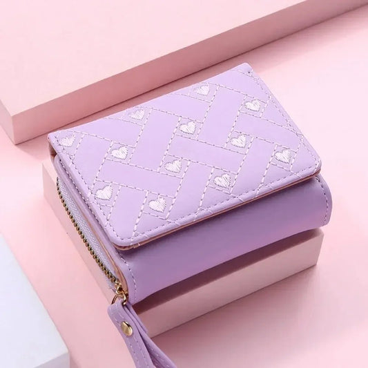 Compact women’s wallet featuring embroidered details, secure zipper buckle, spacious card storage, and a chic minimalist style. - WAREHOUSE SHOP