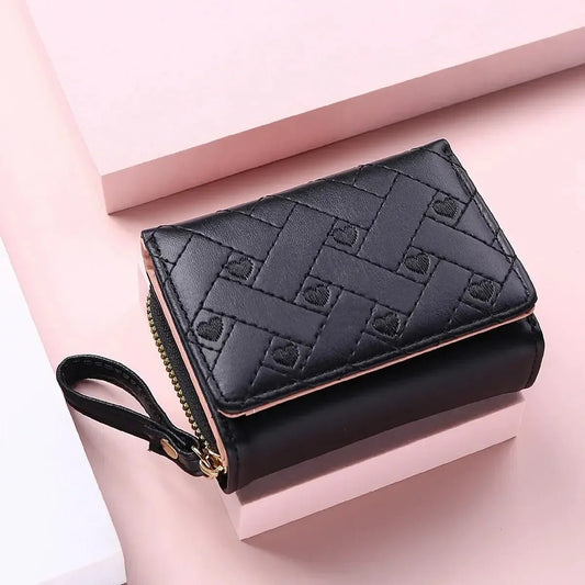 Compact women’s wallet featuring embroidered details, secure zipper buckle, spacious card storage, and a chic minimalist style. - WAREHOUSE SHOP