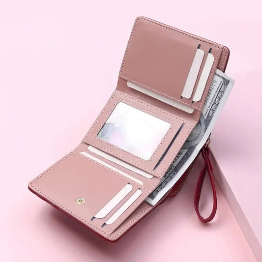 Compact women’s wallet featuring embroidered details, secure zipper buckle, spacious card storage, and a chic minimalist style. - WAREHOUSE SHOP