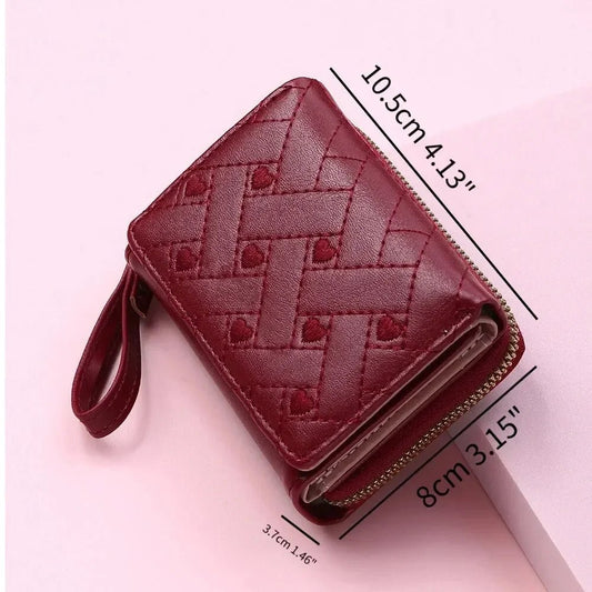 Compact women’s wallet featuring embroidered details, secure zipper buckle, spacious card storage, and a chic minimalist style. - WAREHOUSE SHOP