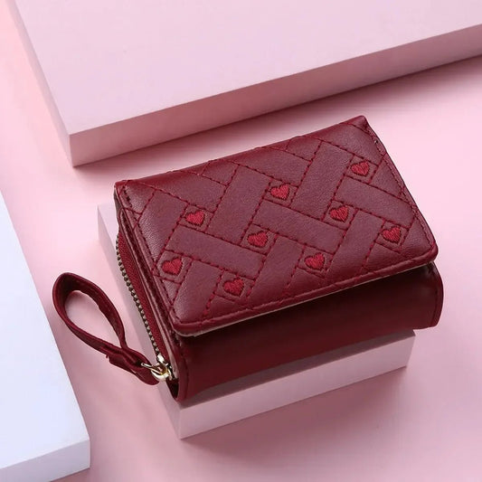 Compact women’s wallet featuring embroidered details, secure zipper buckle, spacious card storage, and a chic minimalist style. - WAREHOUSE SHOP