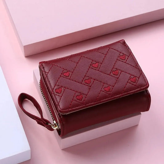 Compact women’s wallet featuring embroidered details, secure zipper buckle, spacious card storage, and a chic minimalist style. - WAREHOUSE SHOP