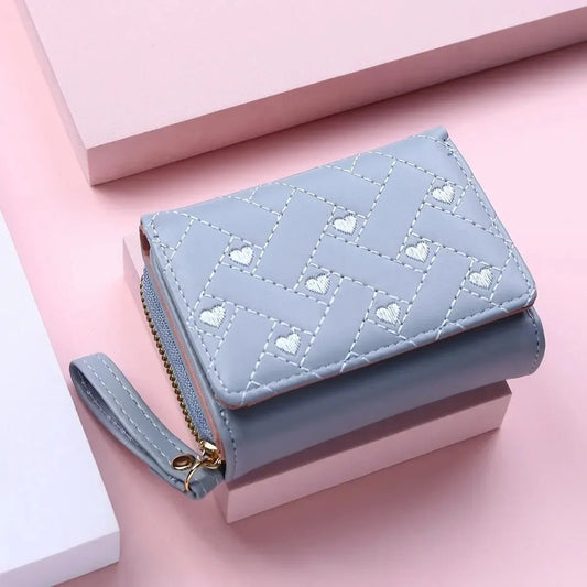 Compact women’s wallet featuring embroidered details, secure zipper buckle, spacious card storage, and a chic minimalist style. - WAREHOUSE SHOP