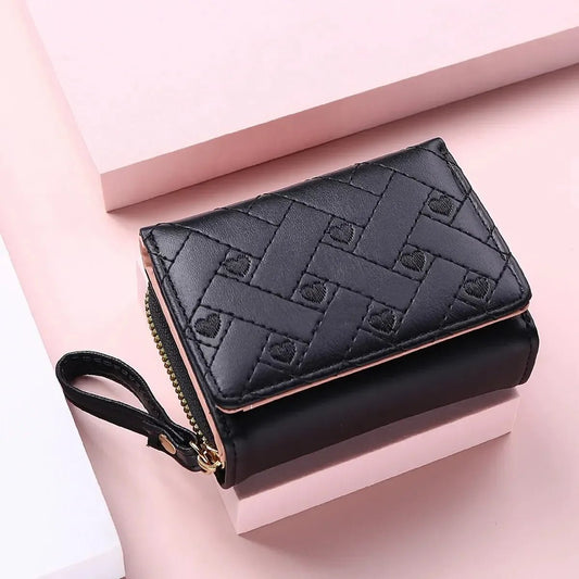 Compact women’s wallet featuring embroidered details, secure zipper buckle, spacious card storage, and a chic minimalist style. - WAREHOUSE SHOP