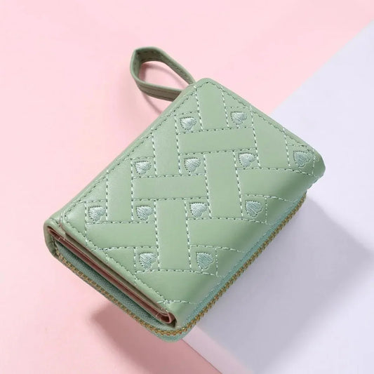 Compact women’s wallet featuring embroidered details, secure zipper buckle, spacious card storage, and a chic minimalist style. - WAREHOUSE SHOP