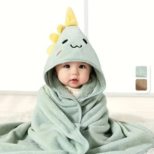 Coral Velvet Children’s Cape Bath Towel – soft and absorbent newborn bath wrap with cute cartoon design. Perfect for babies and toddlers after bath time. - WAREHOUSE SHOP