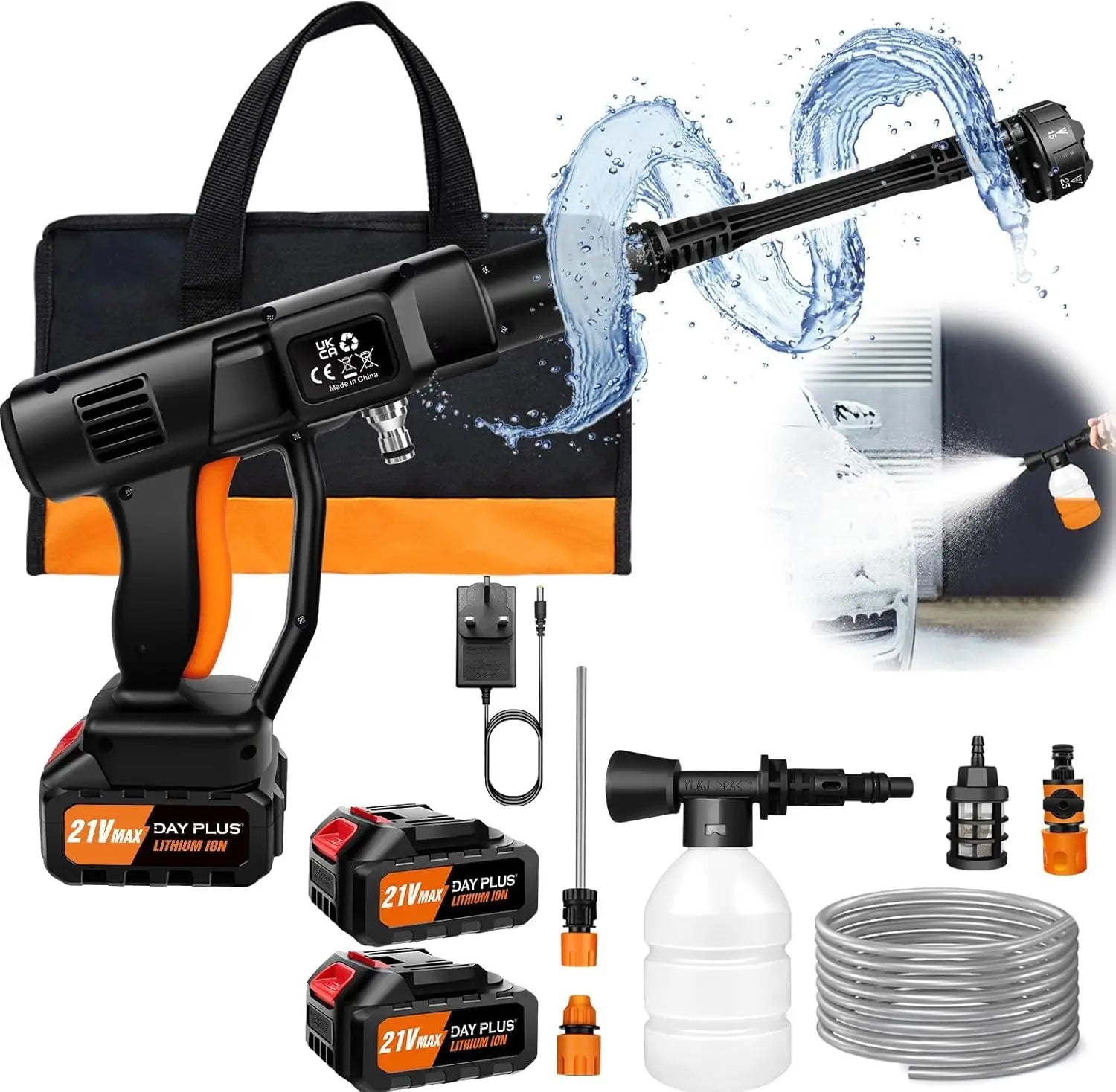 Cordless Pressure Washer 21V 45 Bar Portable Pressure Washer with 2PCS Batteries 6 - in - 1 Adjustable Nozzle Pressure Cleaner - WAREHOUSE SHOP
