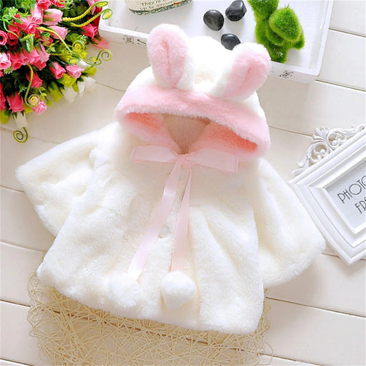 Cozy girls’ hooded sweater shawl. Soft plush, short sleeve autumn coat with cute cartoon style for everyday wear. - WAREHOUSE SHOP