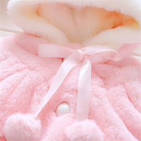 Cozy girls’ hooded sweater shawl. Soft plush, short sleeve autumn coat with cute cartoon style for everyday wear. - WAREHOUSE SHOP