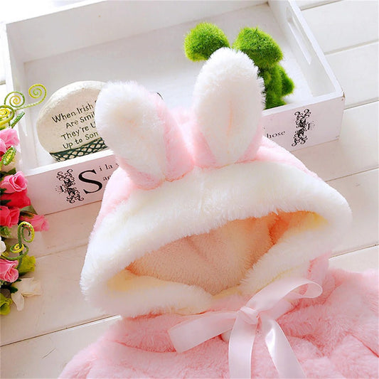 Cozy girls’ hooded sweater shawl. Soft plush, short sleeve autumn coat with cute cartoon style for everyday wear. - WAREHOUSE SHOP