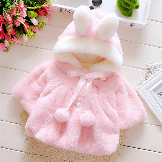 Cozy girls’ hooded sweater shawl. Soft plush, short sleeve autumn coat with cute cartoon style for everyday wear. - WAREHOUSE SHOP