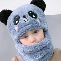 Cute 2pcs kids’ winter set with cartoon hat & scarf. Double - layer wool keeps boys & girls warm in autumn and winter. - WAREHOUSE SHOP