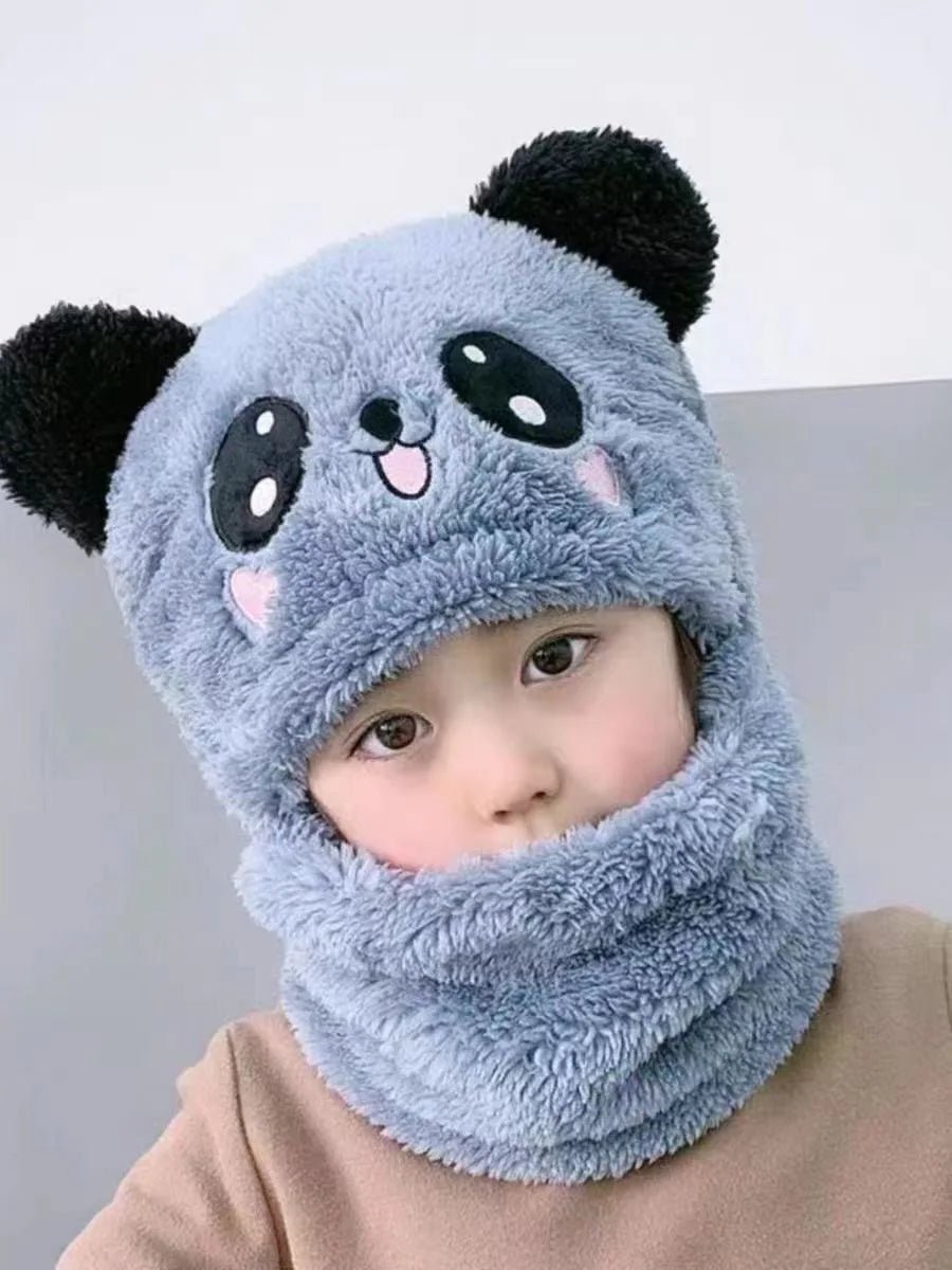 Cute 2pcs kids’ winter set with cartoon hat & scarf. Double - layer wool keeps boys & girls warm in autumn and winter. - WAREHOUSE SHOP