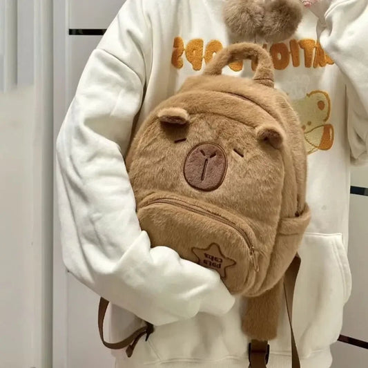 Cute Capybara plush backpack with large capacity and crossbody strap, perfect for school, anime fans, or casual everyday use - WAREHOUSE SHOP