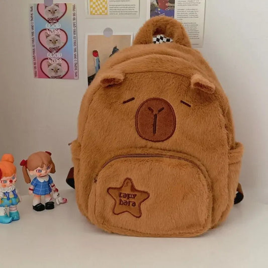 Cute Capybara plush backpack with large capacity and crossbody strap, perfect for school, anime fans, or casual everyday use - WAREHOUSE SHOP