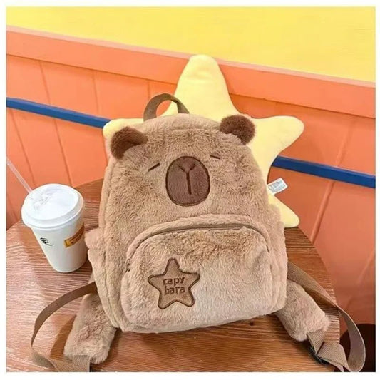 Cute Capybara plush backpack with large capacity and crossbody strap, perfect for school, anime fans, or casual everyday use - WAREHOUSE SHOP