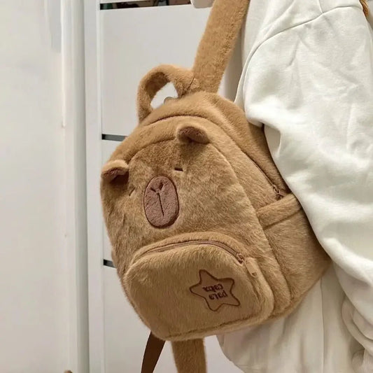Cute Capybara plush backpack with large capacity and crossbody strap, perfect for school, anime fans, or casual everyday use - WAREHOUSE SHOP