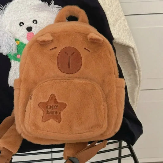 Cute Capybara plush backpack with large capacity and crossbody strap, perfect for school, anime fans, or casual everyday use - WAREHOUSE SHOP