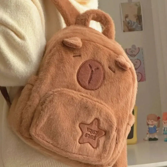 Cute Capybara plush backpack with large capacity and crossbody strap, perfect for school, anime fans, or casual everyday use - WAREHOUSE SHOP