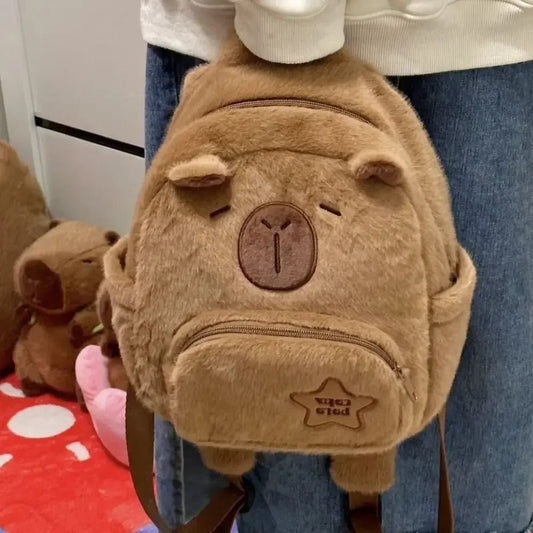 Cute Capybara plush backpack with large capacity and crossbody strap, perfect for school, anime fans, or casual everyday use - WAREHOUSE SHOP