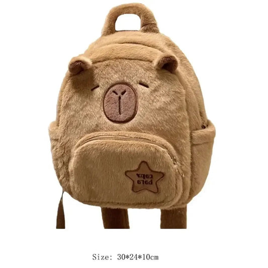 Cute Capybara plush backpack with large capacity and crossbody strap, perfect for school, anime fans, or casual everyday use - WAREHOUSE SHOP