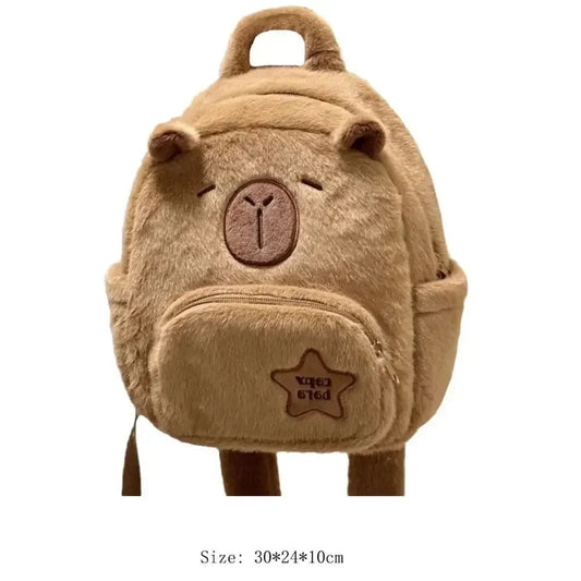 Cute Capybara plush backpack with large capacity and crossbody strap, perfect for school, anime fans, or casual everyday use - WAREHOUSE SHOP
