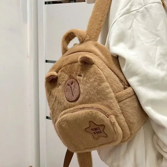Cute Capybara plush backpack with large capacity and crossbody strap, perfect for school, anime fans, or casual everyday use - WAREHOUSE SHOP