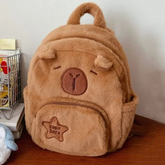 Cute Capybara plush backpack with large capacity and crossbody strap, perfect for school, anime fans, or casual everyday use - WAREHOUSE SHOP