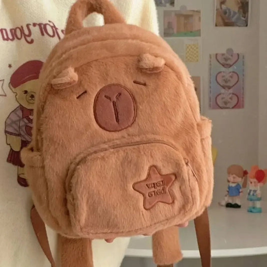 Cute Capybara plush backpack with large capacity and crossbody strap, perfect for school, anime fans, or casual everyday use - WAREHOUSE SHOP