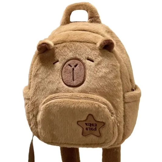 Cute Capybara plush backpack with large capacity and crossbody strap, perfect for school, anime fans, or casual everyday use - WAREHOUSE SHOP