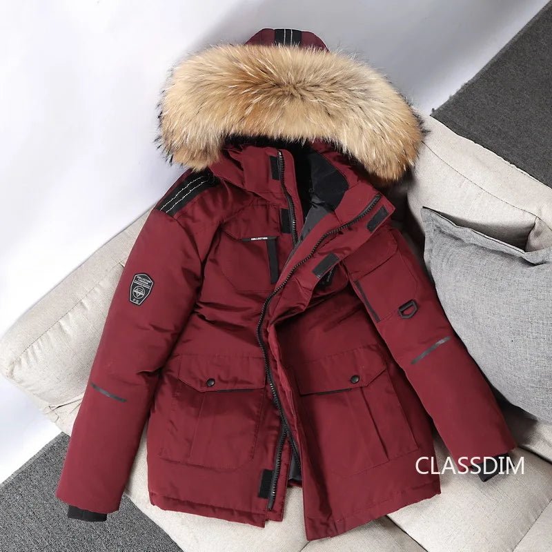 Duck Down winter Coats, Hooded Fur Collar, Casual Long Puffer Jackets Quality for Men - WAREHOUSE SHOP