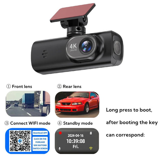 E - ACE UHD 4K Dashcam With GPS WiFi Night Vision 24h Parking Loop Dual Channel Recording 4K Front and 1080P Rear Dual Lens - WAREHOUSE SHOP
