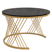 2-in-1 Marble Coffee Table with Rattan Storage