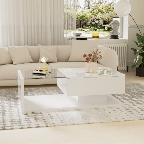 Modern White LED Coffee Table with Glass Top