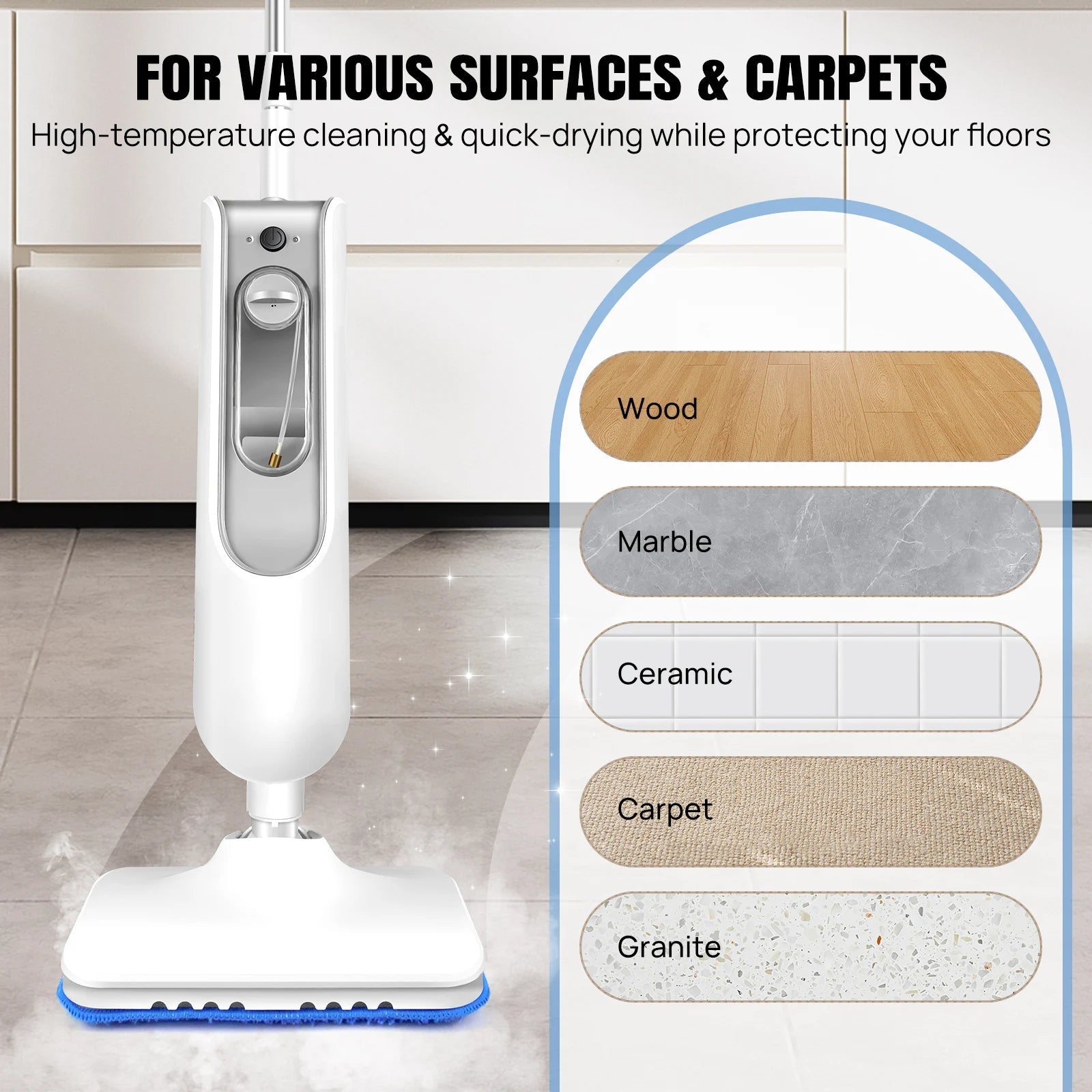 Electric Steam Mop, with 120 Degree Rotatable Head for Floor Cleaning, 5000W Steam Cleaner, 400ML Water Tank. Quality Handheld Mop - WAREHOUSE SHOP