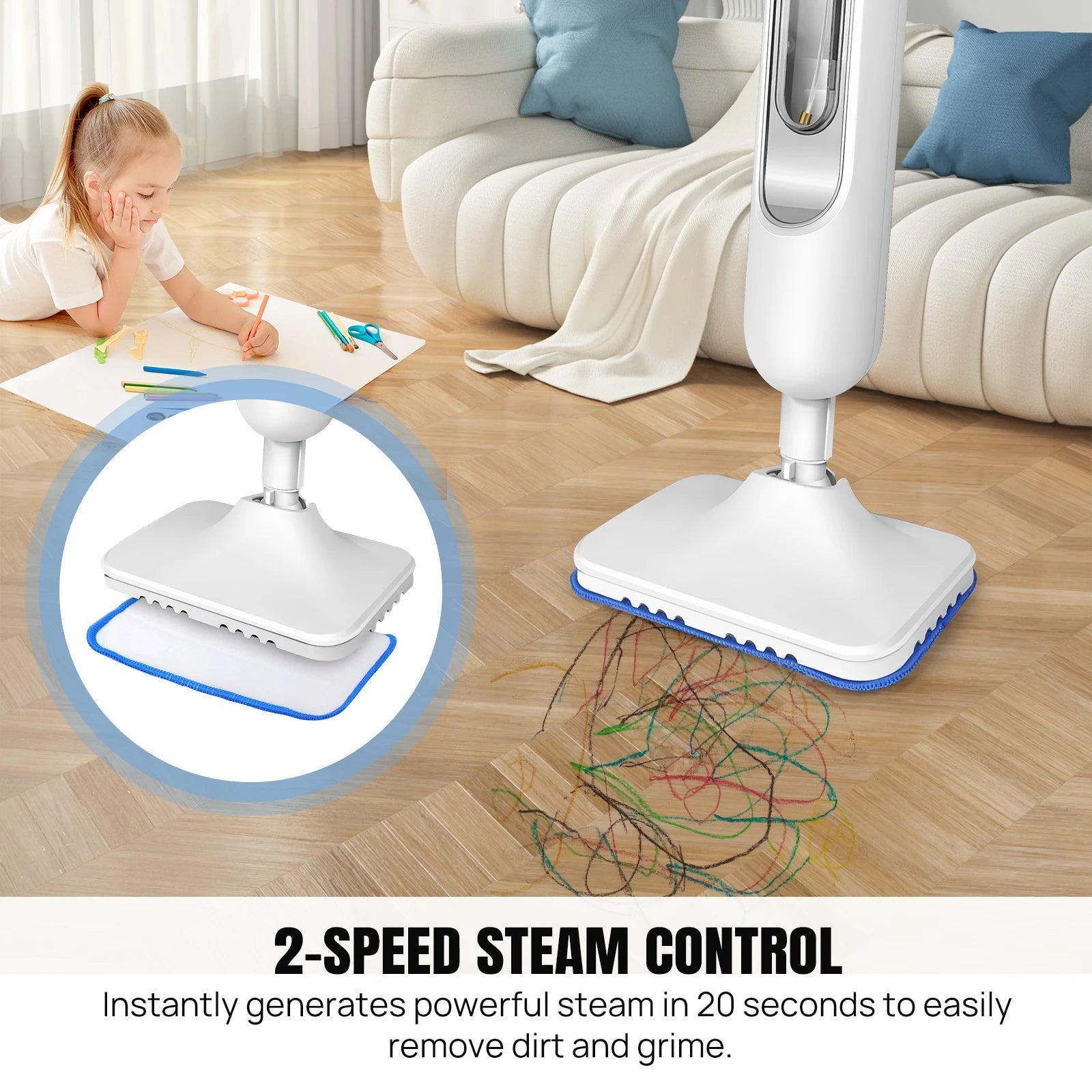 Electric Steam Mop, with 120 Degree Rotatable Head for Floor Cleaning, 5000W Steam Cleaner, 400ML Water Tank. Quality Handheld Mop - WAREHOUSE SHOP